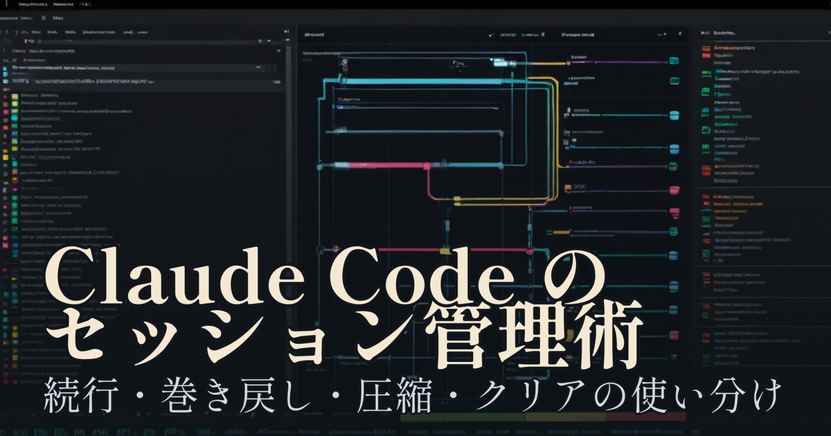 Featured image of post Claude Code のセッション管理入門 ── 続行・巻き戻し・圧縮・クリアをどう使い分けるか