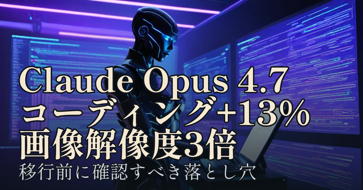 Featured image of post Claude Opus 4.7：コーディング性能+13%、画像解像度3倍で何が変わったか