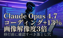 Featured image of post Claude Opus 4.7：コーディング性能+13%、画像解像度3倍で何が変わったか