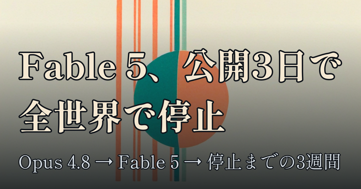Featured image of post Opus 4.8からFable 5の全停止まで——この3週間のClaudeを覚書