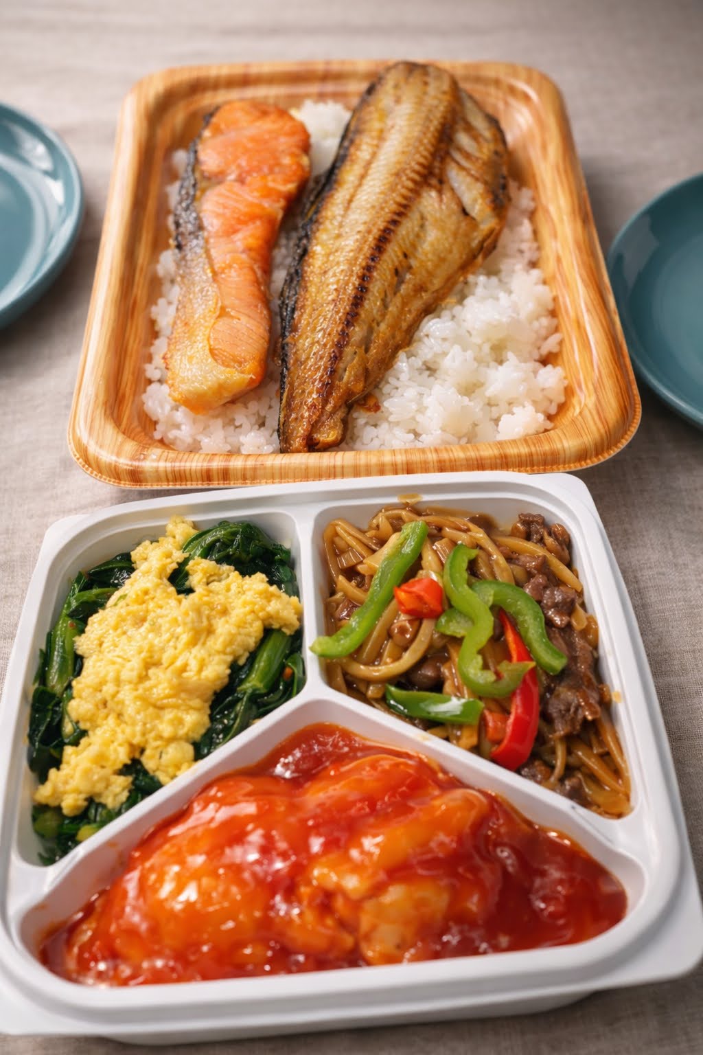 夕食のロピア弁当（AI加工済み）