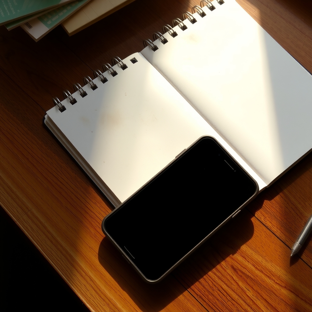 （捏造・生成画像）机の上のノートとスマホ風