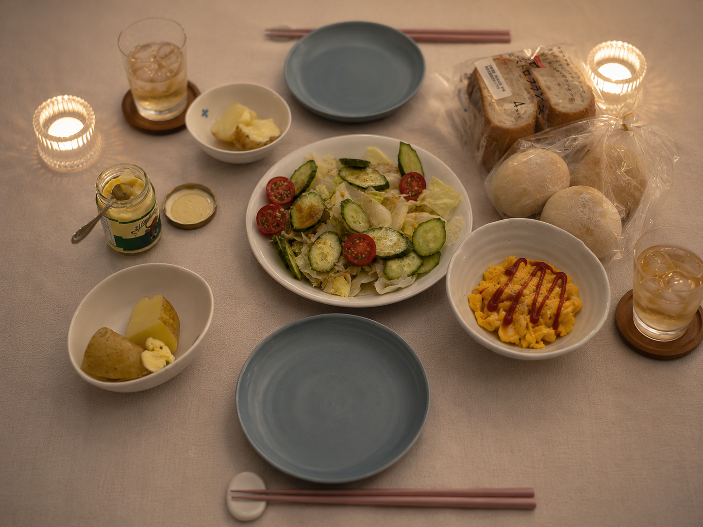 八丈島バターとパンとじゃがいもの夕食
