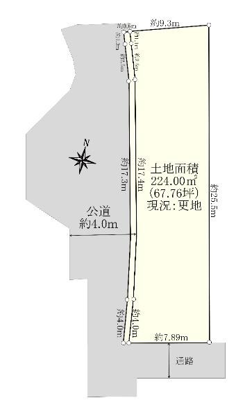 近所の売地の土地寸法図