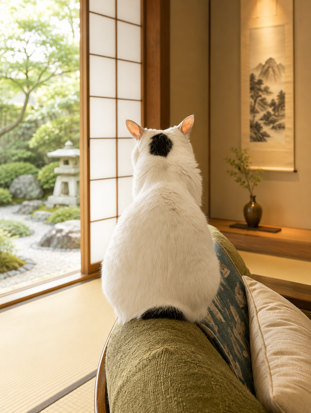 庭を眺めるサスケの後ろ姿