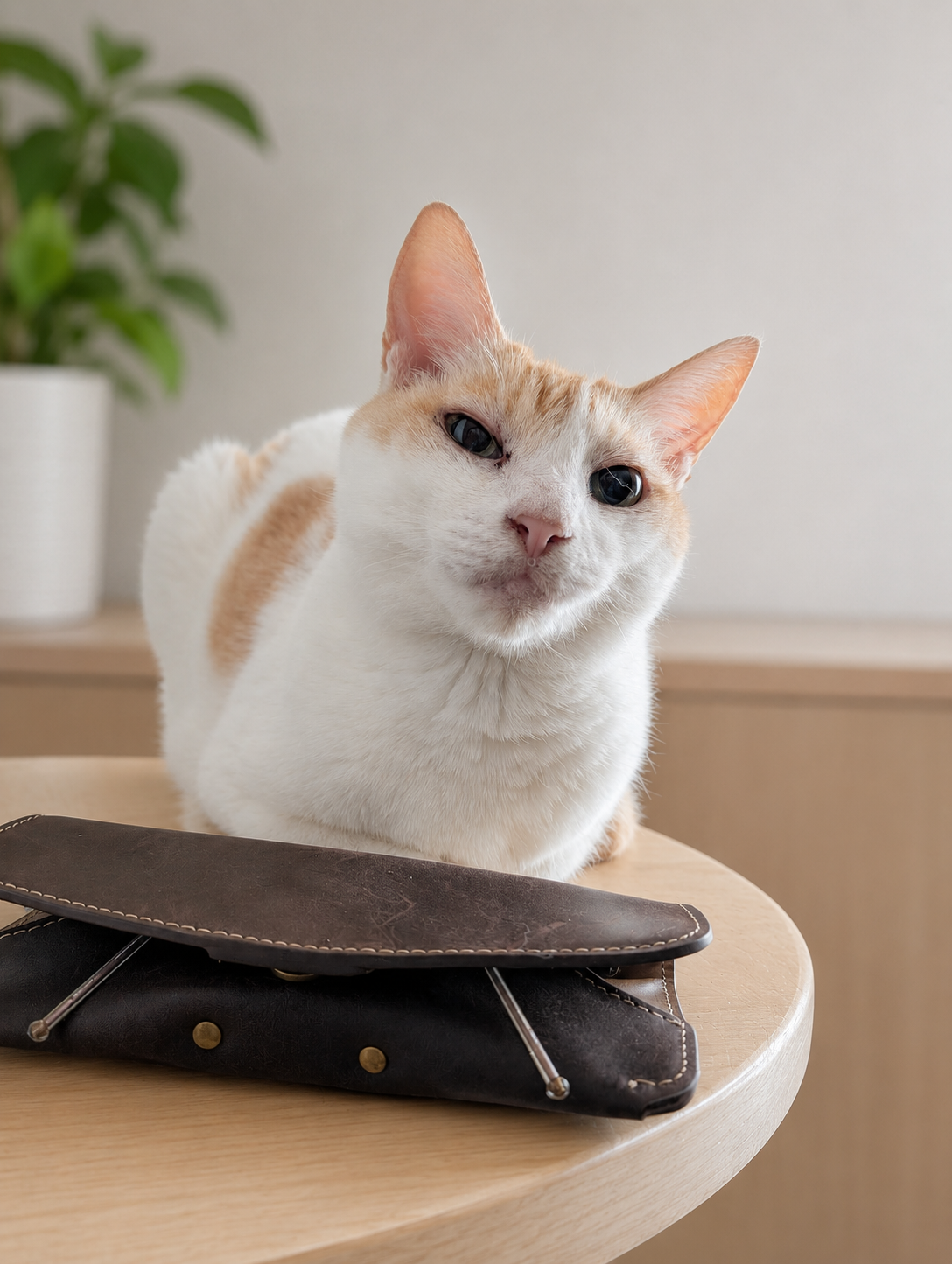 テーブルの上から見下ろすチャコ