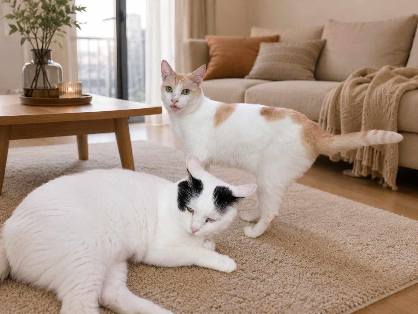 リビングでくつろぐサスケと通りかかるチャコ