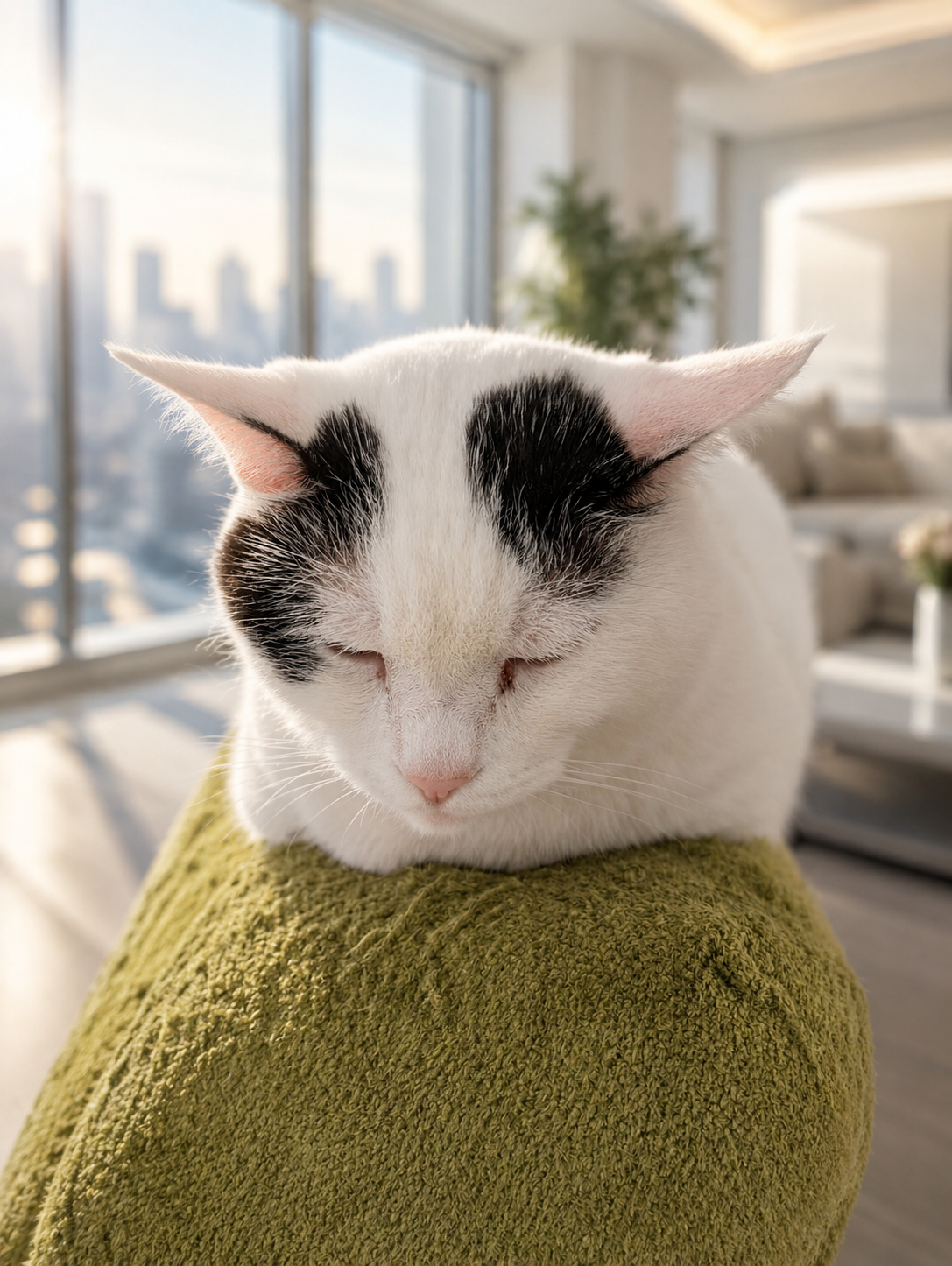 クッションの上で眠るサスケ
