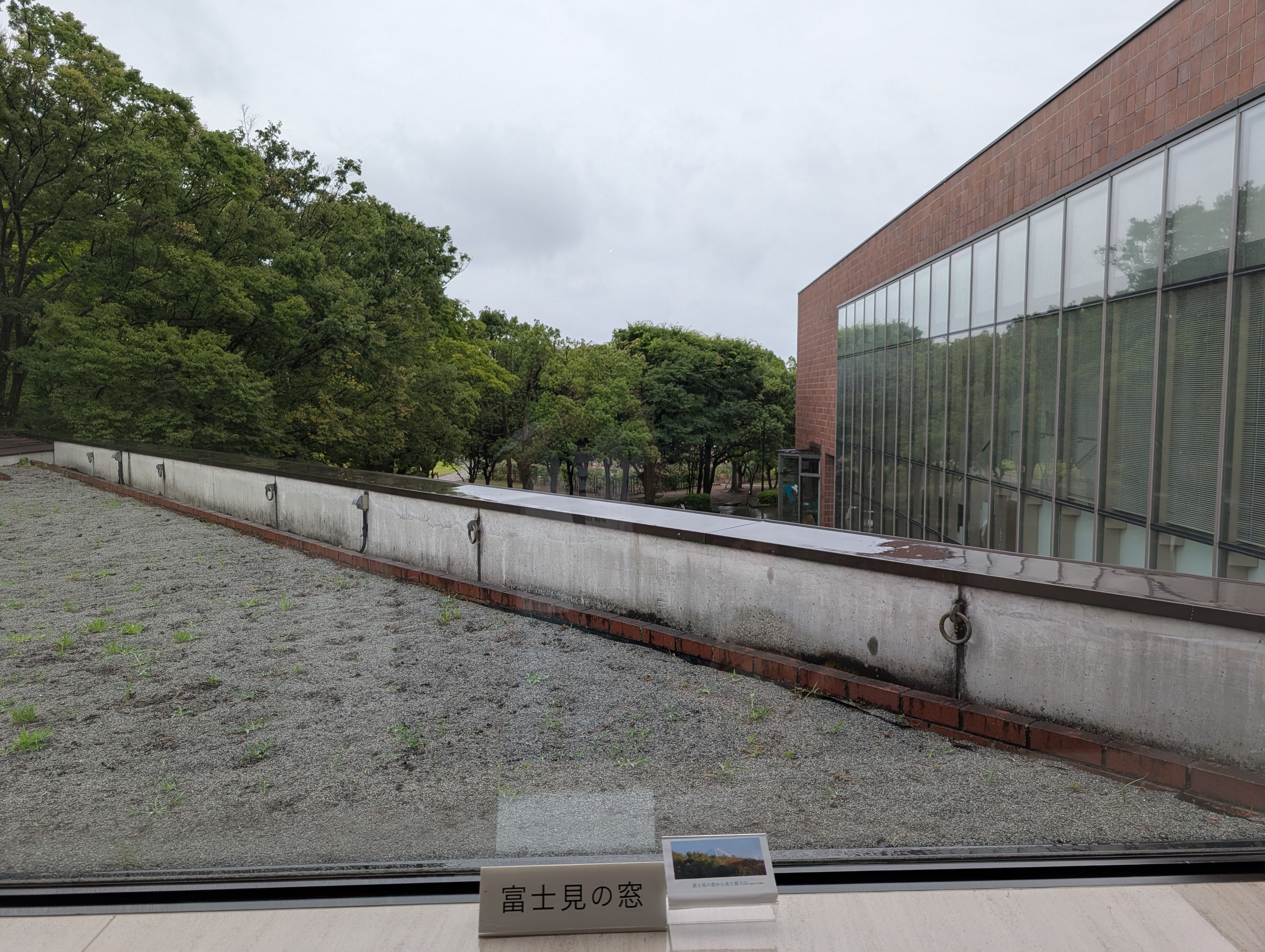 雨で富士山が見えなかった山梨県立美術館からの眺め