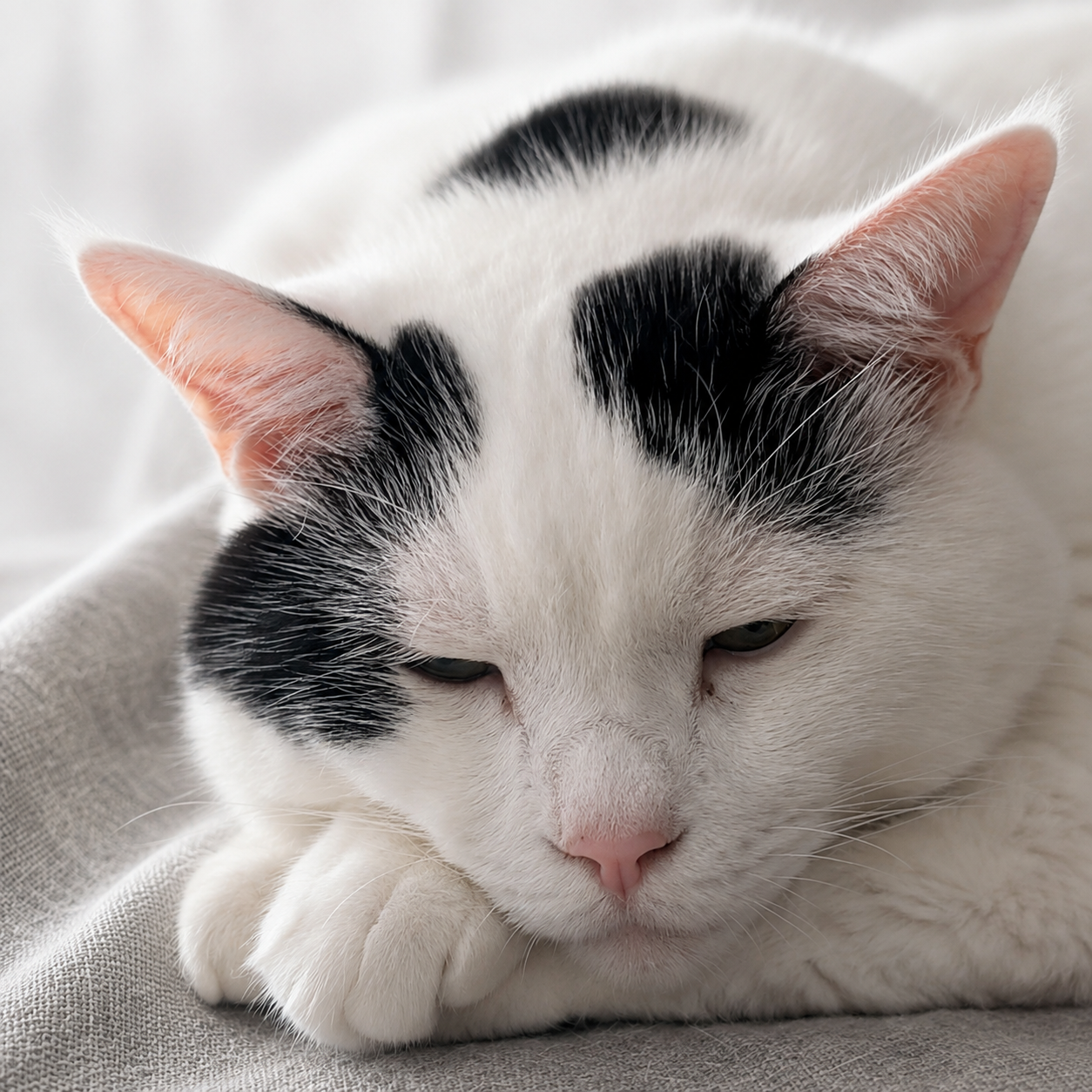 キャットタワーでくつろぐサスケのアップ