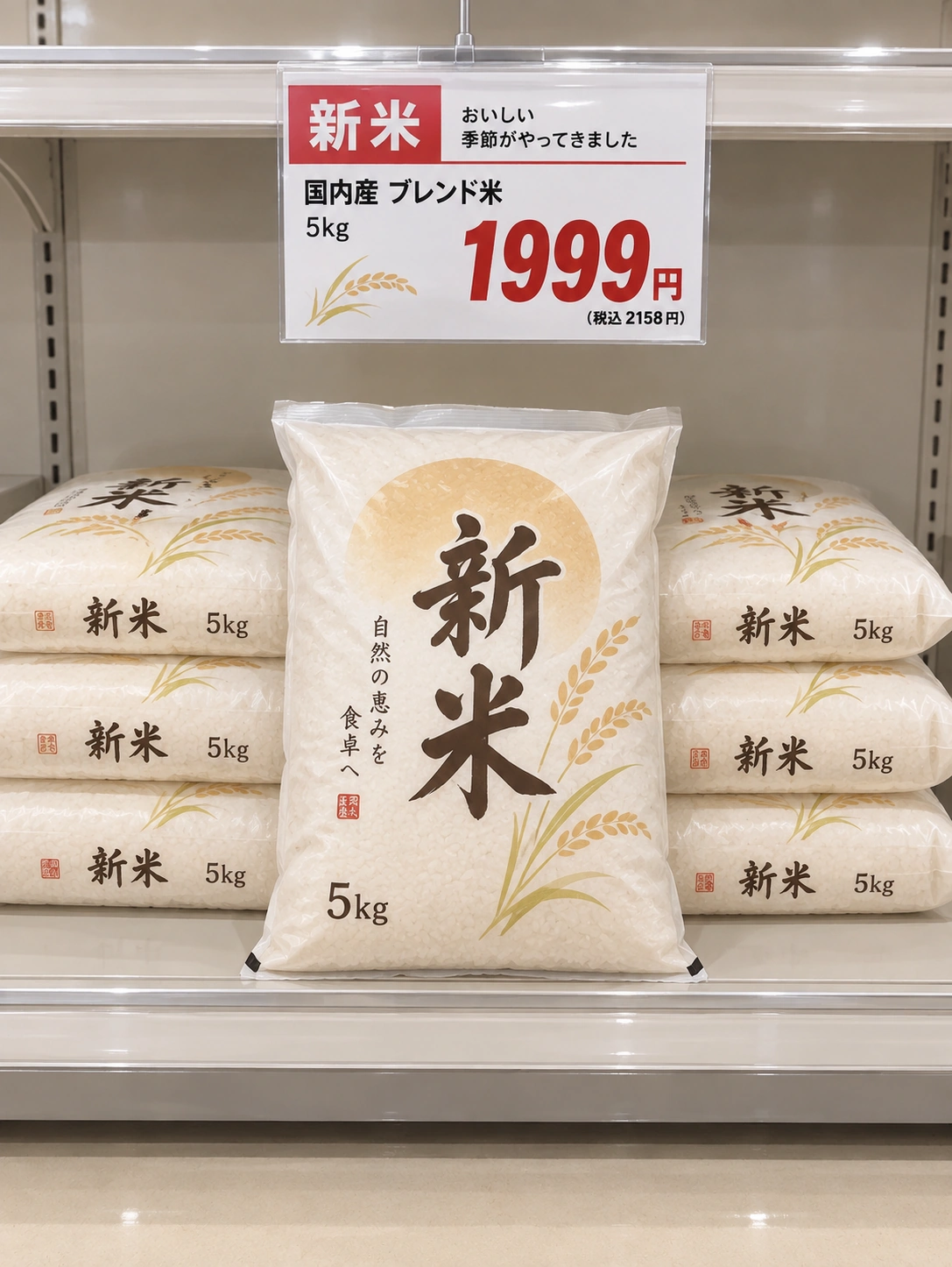 æ°ç±³ã®è¢ãšçšå¥1,999åã®å€æãæããçæã€ã¡ãŒãžãå®éã®å£²ãå Žã®åçã§ã¯ãããŸãã