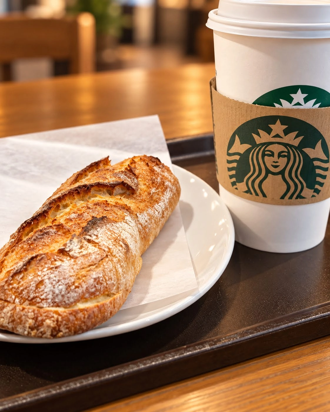 院内のスターバックスで待つ間のコーヒーとパン