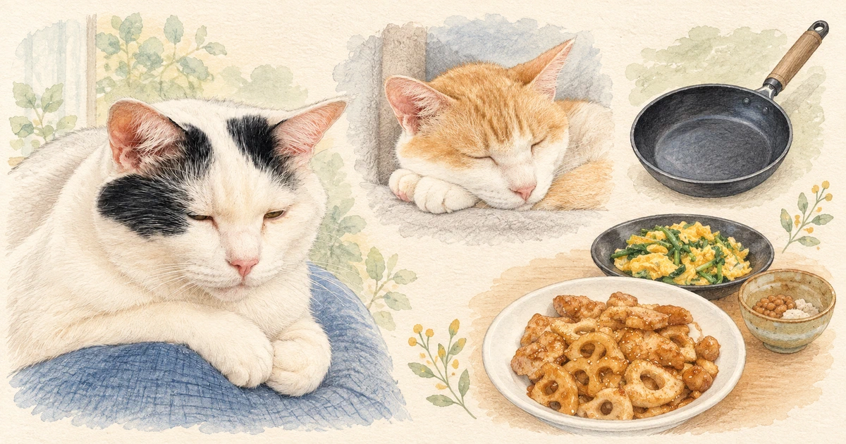 Featured image of post 【10月06日の写真日記】ウトウトする猫たちと家庭料理、フライパンの買い替え