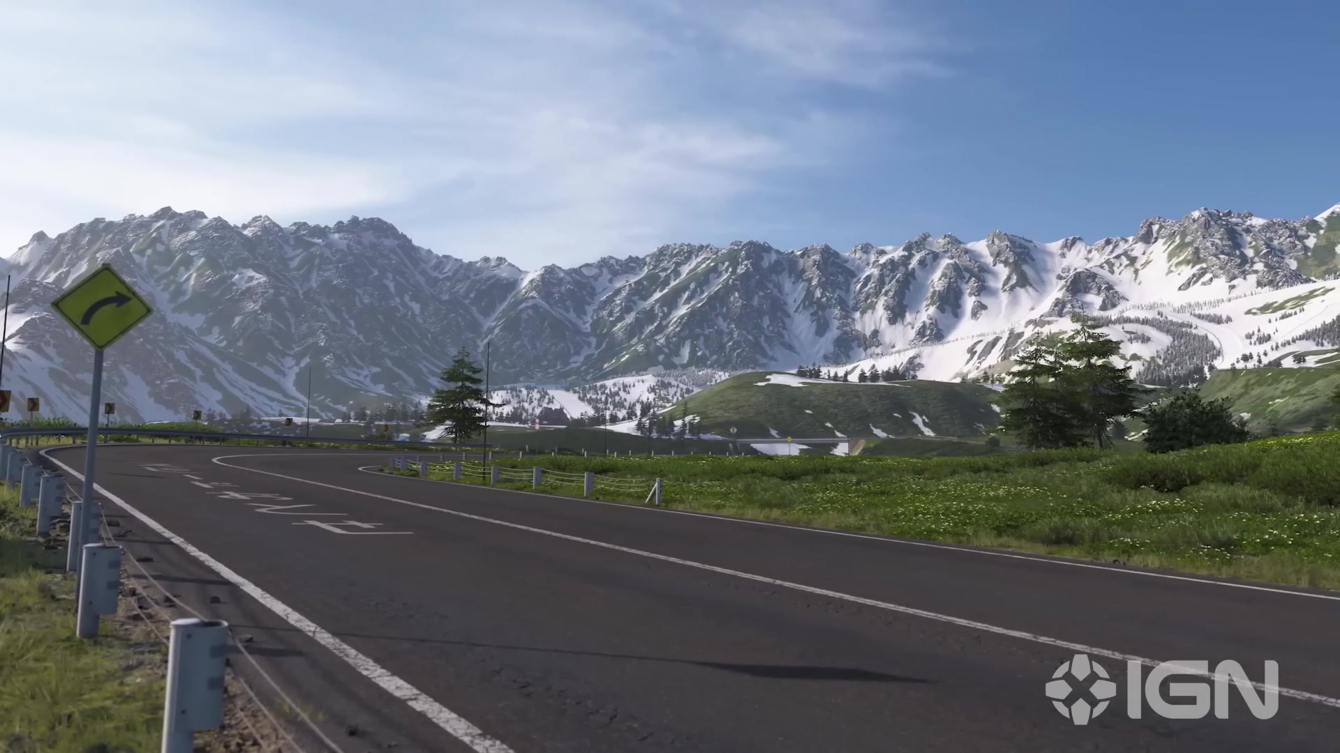 アルプス地帯の雪山と道路（IGN First）