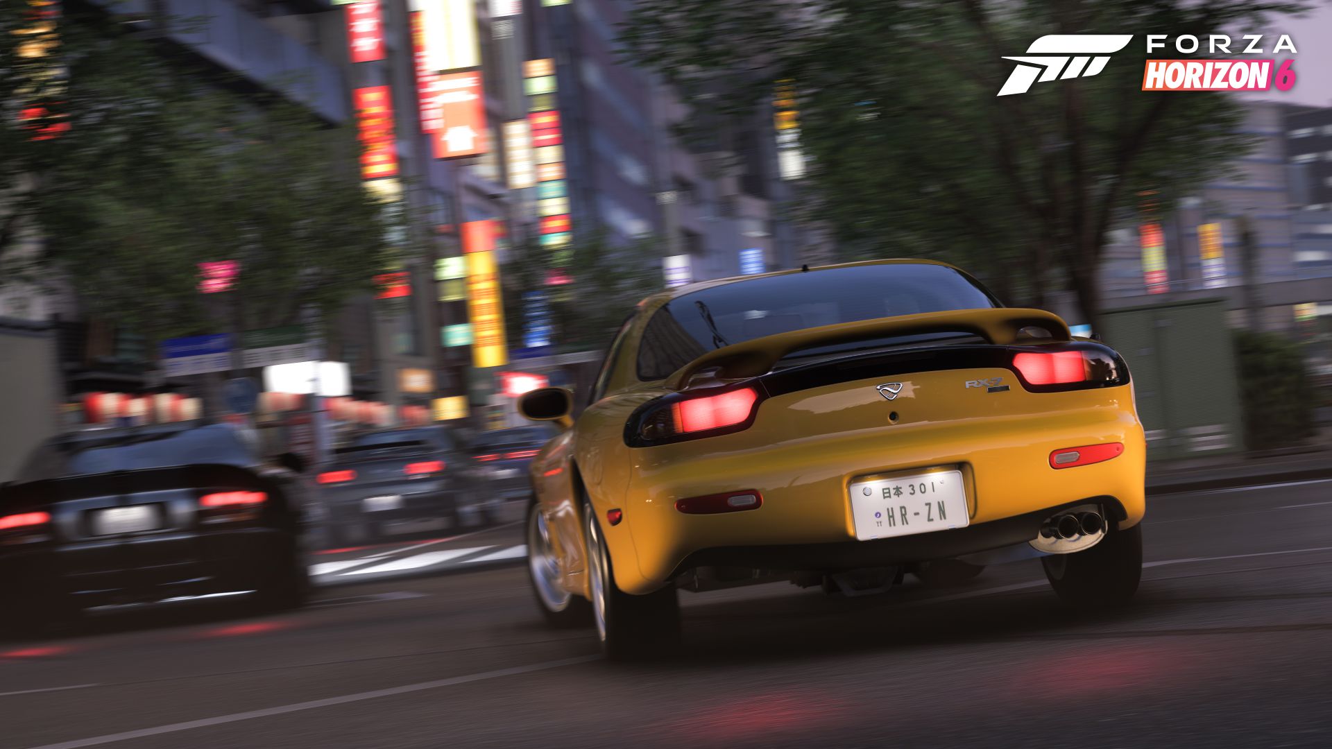 夜の東京を走るRX-7。街中のセッション系イベントはFH6の日常的な遊び方になっている