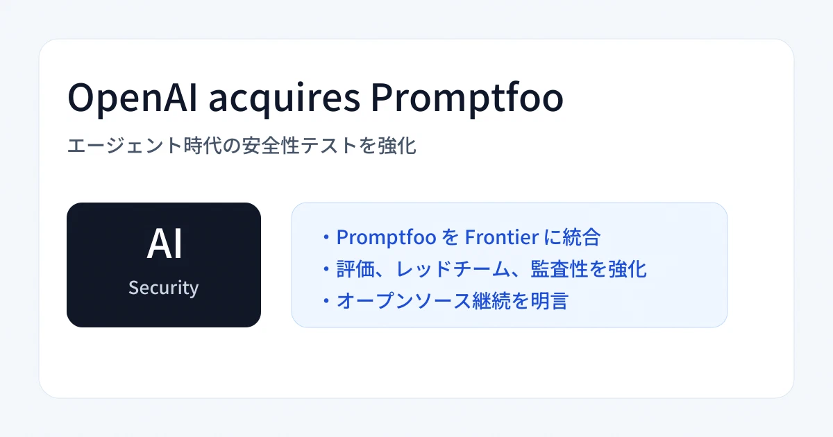 Featured image of post OpenAIがPromptfooを買収へ。エージェント時代は『安全性テスト』が主戦場になってきた
