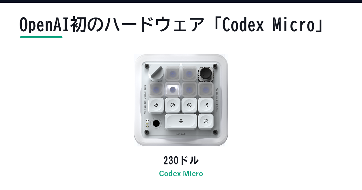 Featured image of post OpenAI初のハードウェア「Codex Micro」、230ドルのCodex専用キーパッド